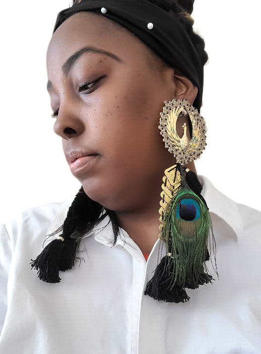 Peacock Tassel Statement Earrings L.Signature Collection by L.Styles