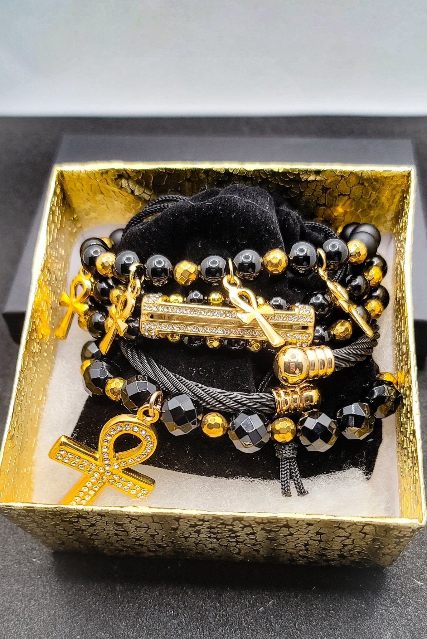 Black and Gold Ankh bracelet set - L.Signature Collection by L.Styles