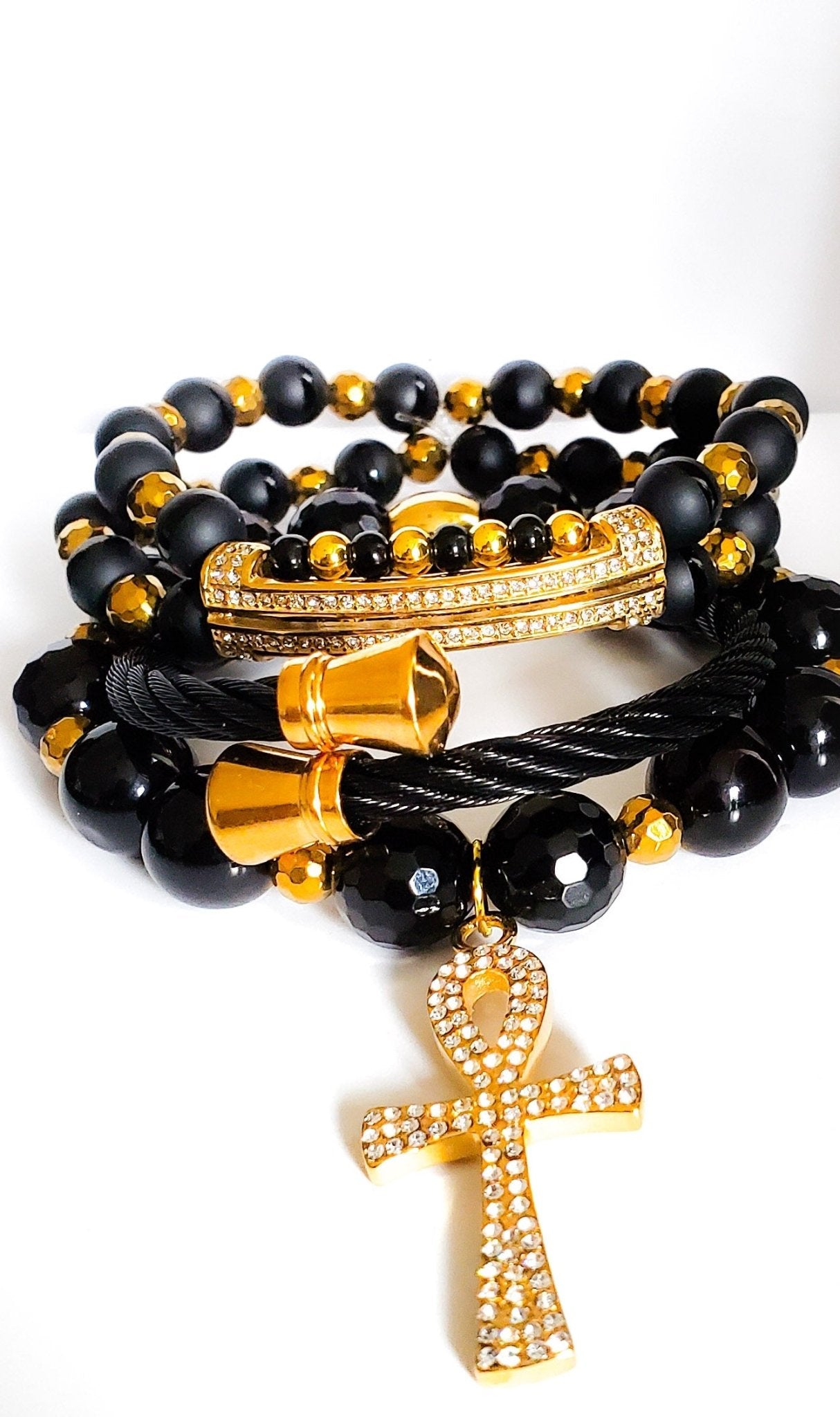 Black and Gold Ankh bracelet set - L.Signature Collection by L.Styles