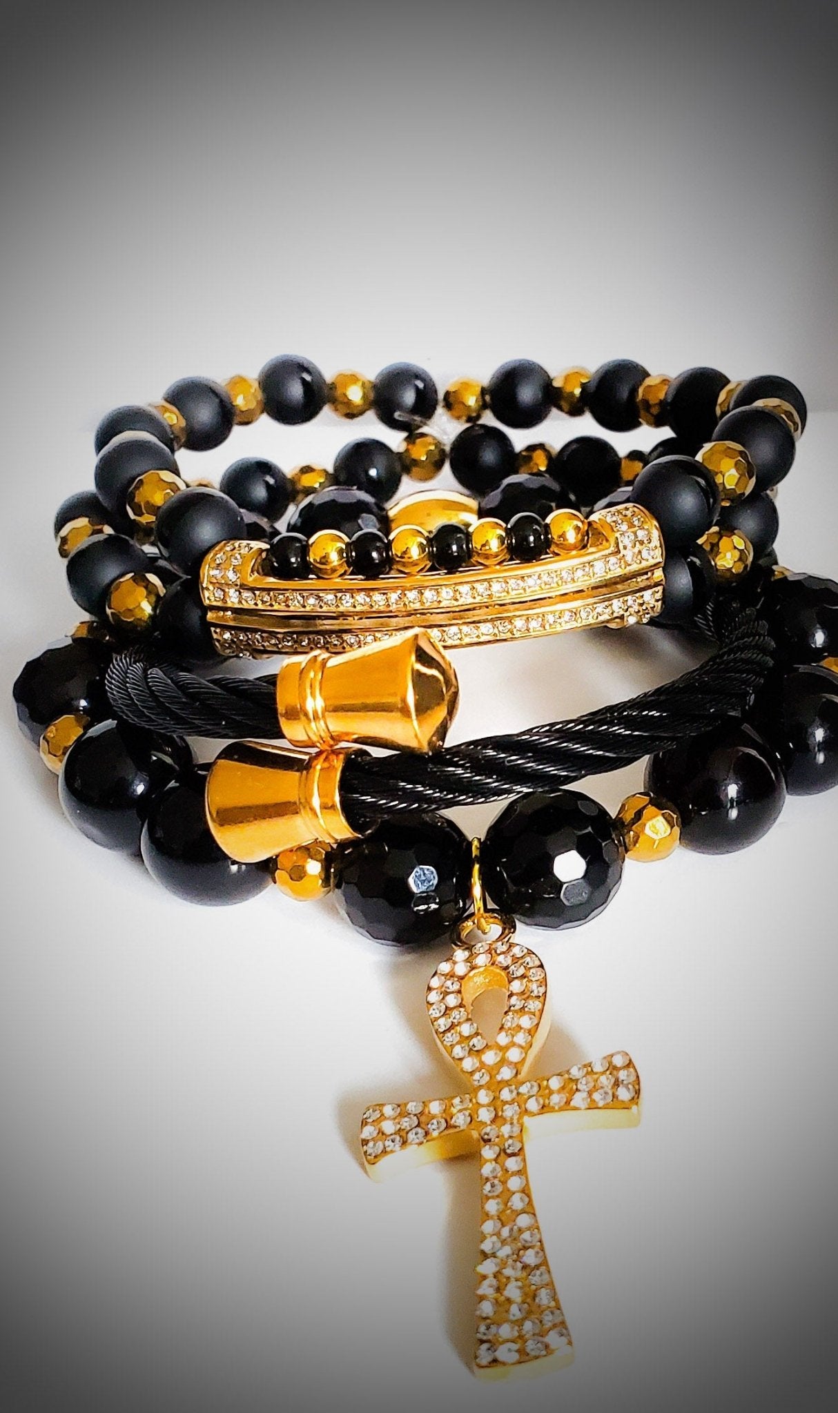Black and Gold Ankh bracelet set - L.Signature Collection by L.Styles