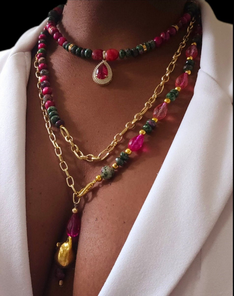 "Fifty Shades of Pink"| Tiger Eye and Ruby Zoisite Necklace L.Signature Collection by L.Styles