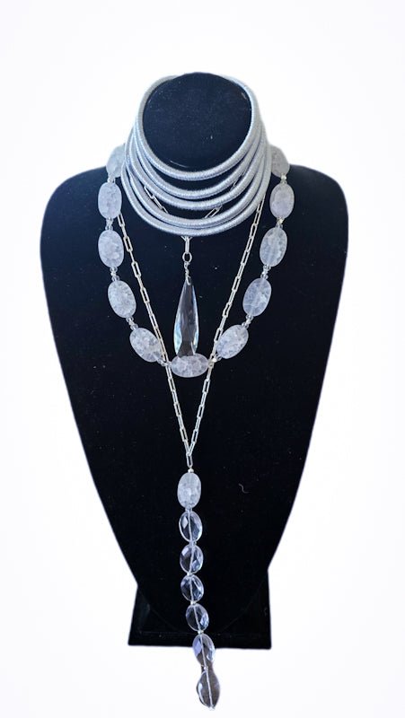 Frosted and Clear Quartz Layered Necklace - L.Signature Collection by L.Styles