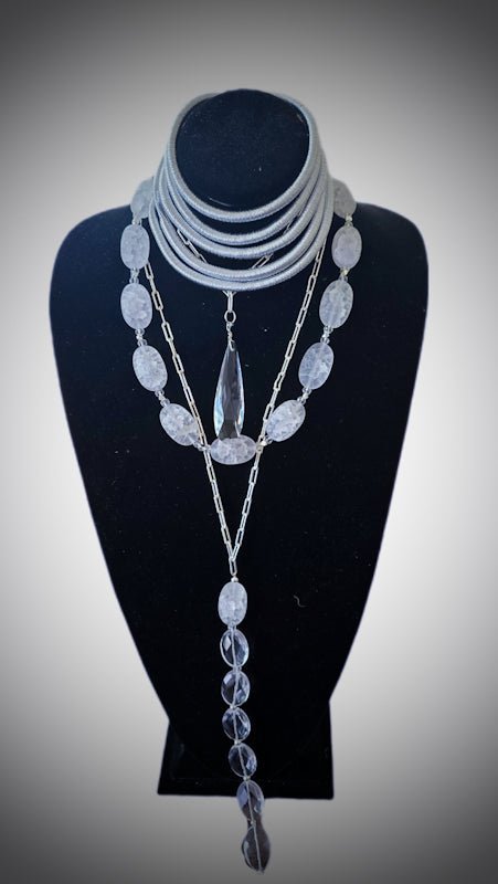 Frosted and Clear Quartz Layered Necklace - L.Signature Collection by L.Styles