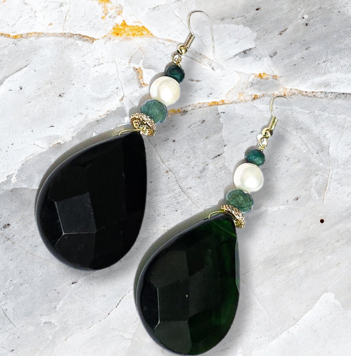 Green Amber and Emerald Drop Earrings - L.Signature Collection by L.Styles