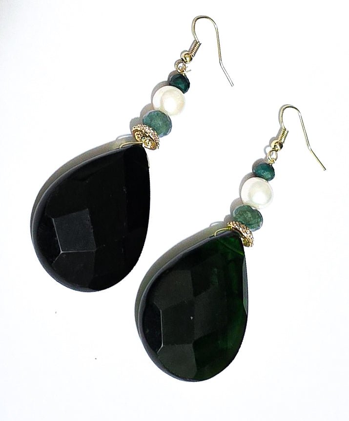 Green Amber and Emerald Drop Earrings - L.Signature Collection by L.Styles