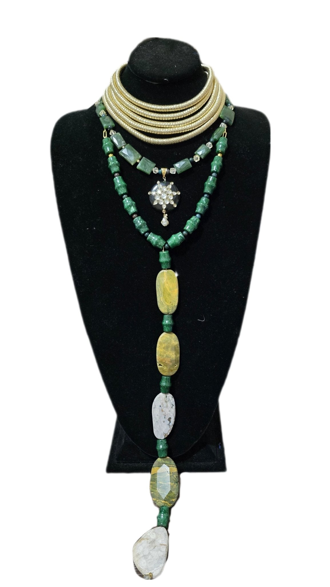 Green Nephrite and Ocean Jade Layered Necklace - L.Signature Collection by L.Styles