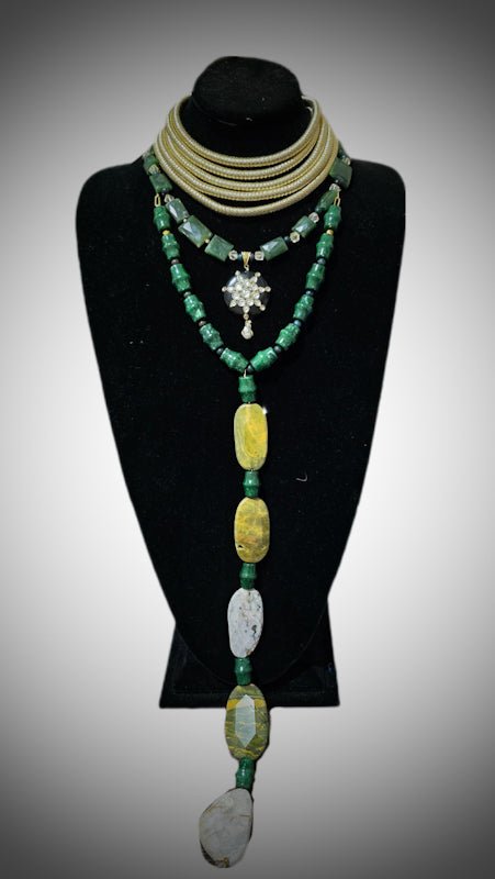Green Nephrite and Ocean Jade Layered Necklace - L.Signature Collection by L.Styles