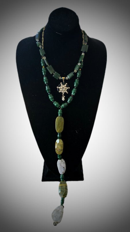 Green Nephrite and Ocean Jade Layered Necklace - L.Signature Collection by L.Styles