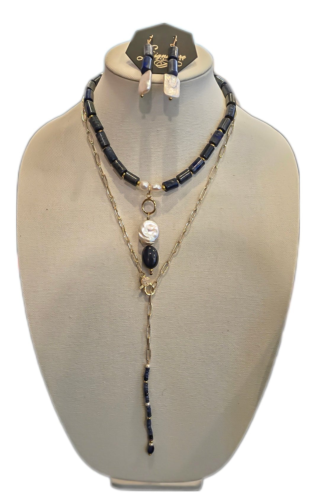 Lapis Lazuli and Freshwater Pearls Necklace set L.Signature Collection by L.Styles