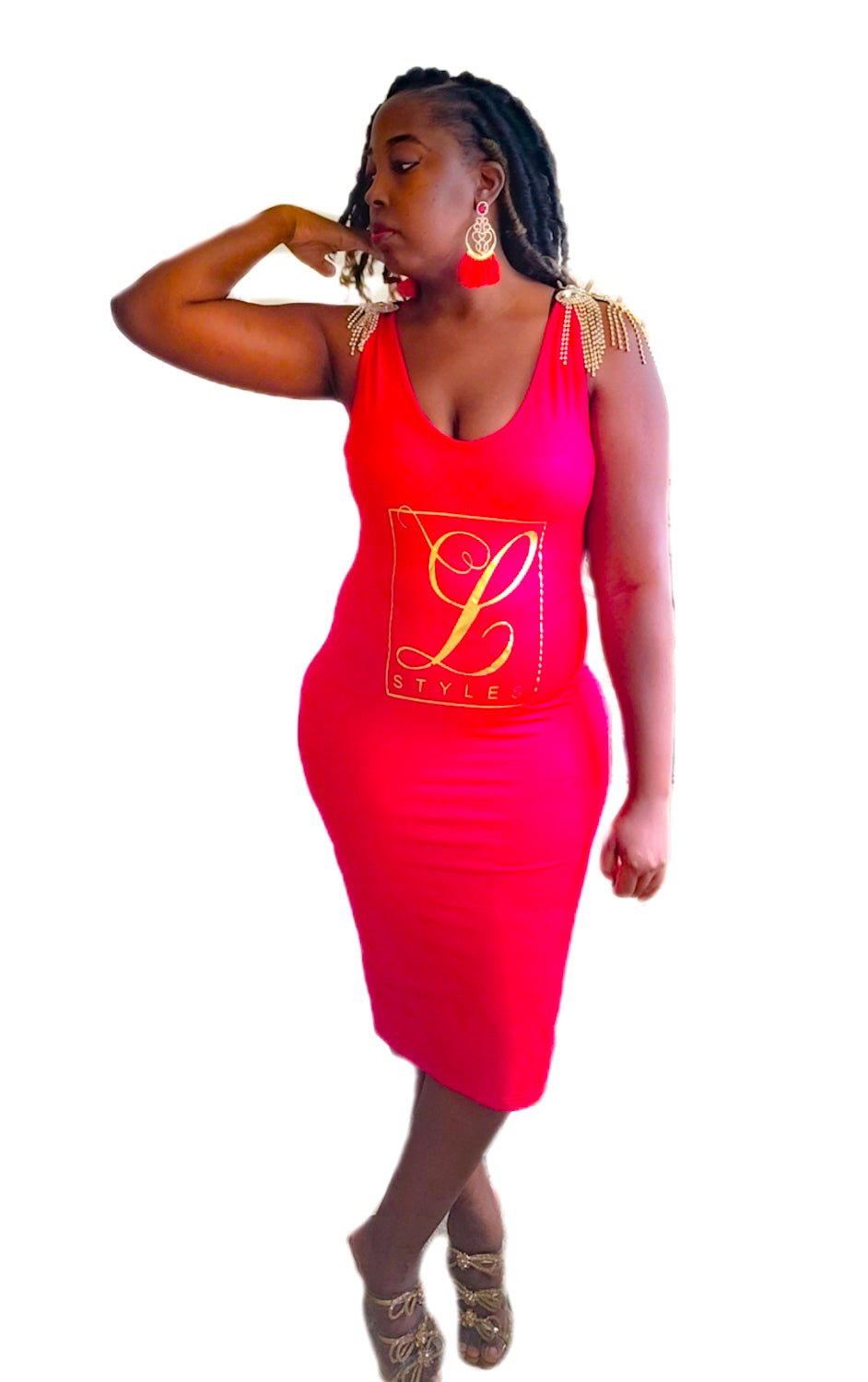 L.Styles' Red Fringe Shoulder Bodycon Dress L.Signature Collection by L.Styles