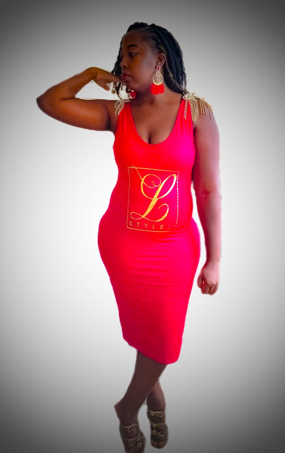 L.Styles' Red Fringe Shoulder Bodycon Dress L.Signature Collection by L.Styles