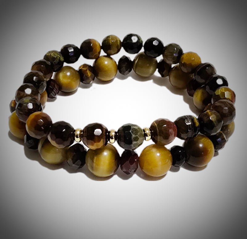 Men's 2pc. Faceted Round Tiger Eye Bracelet set - L.Signature Collection by L.Styles