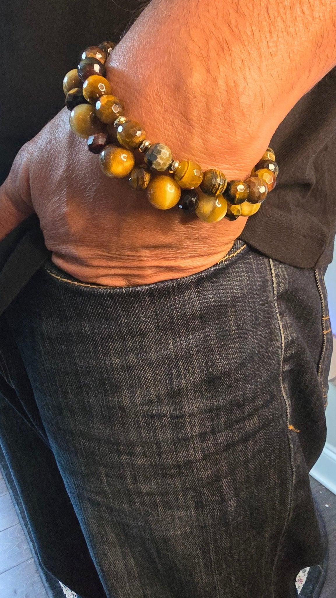 Men's 2pc. Faceted Round Tiger Eye Bracelet set - L.Signature Collection by L.Styles