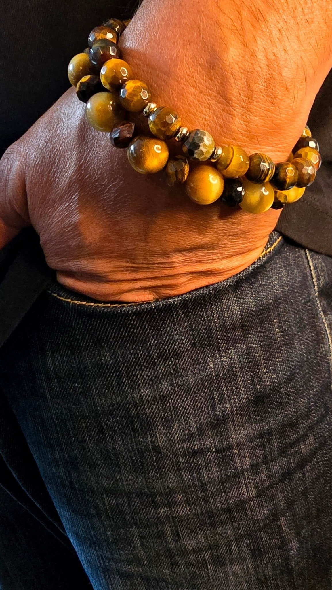 Men's 2pc. Faceted Round Tiger Eye Bracelet set - L.Signature Collection by L.Styles