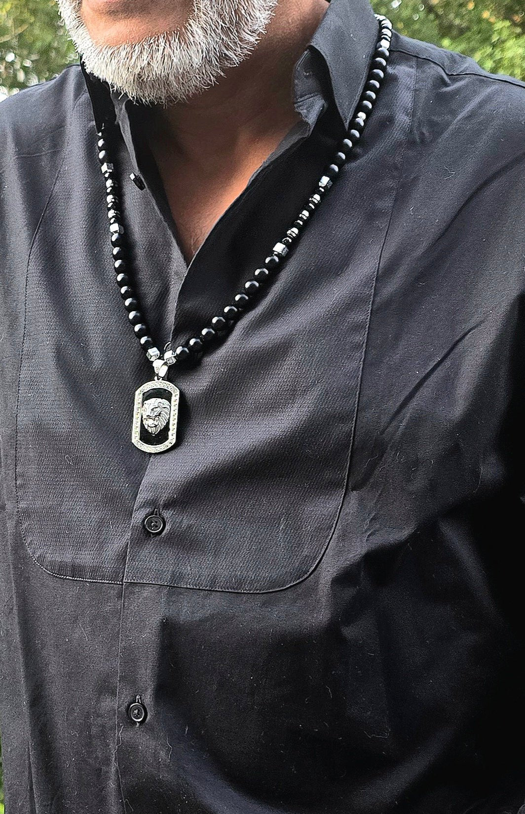 Men's Lion Dog Tag Onyx Necklace - L.Signature Collection by L.Styles
