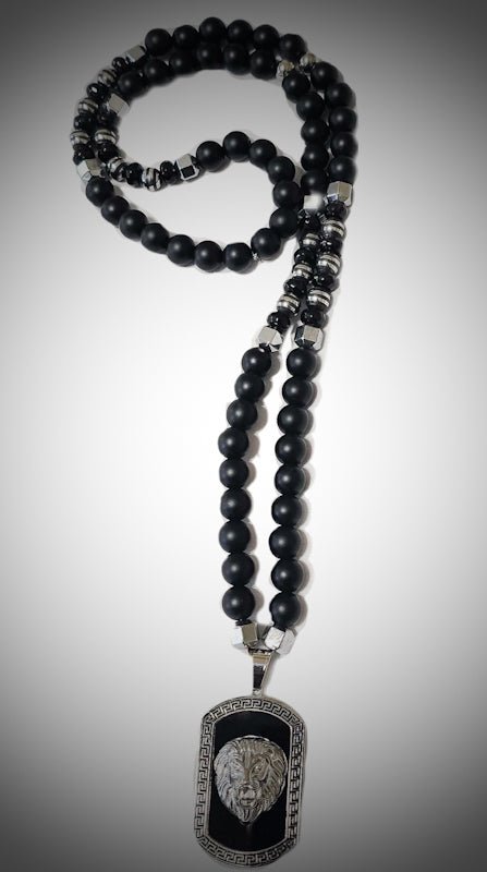 Men's Lion Dog Tag Onyx Necklace - L.Signature Collection by L.Styles