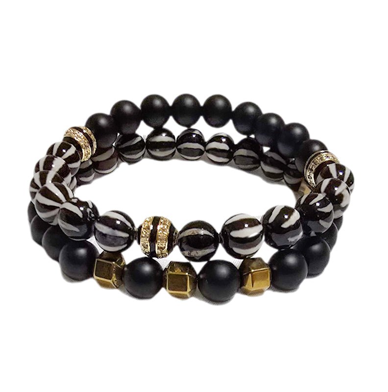 Men's Natural Tibetan Agate and Onyx Bracelet set - L.Signature Collection by L.Styles