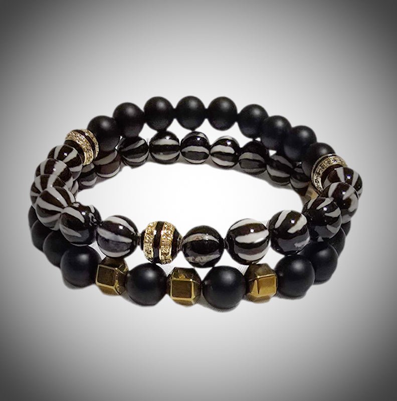 Men's Natural Tibetan Agate and Onyx Bracelet set - L.Signature Collection by L.Styles
