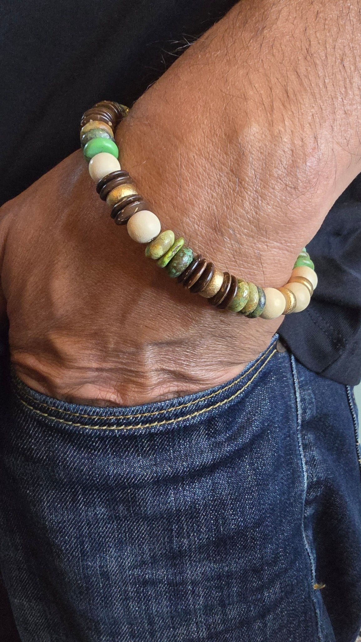 Men's Natural Turquoise and Wood Bracelet - L.Signature Collection by L.Styles