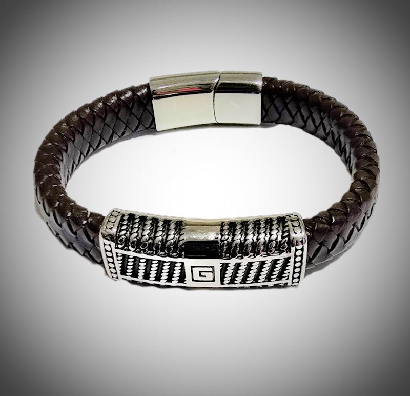 Men's Round striped Tibetan Agate Bracelet set - L.Signature Collection by L.Styles