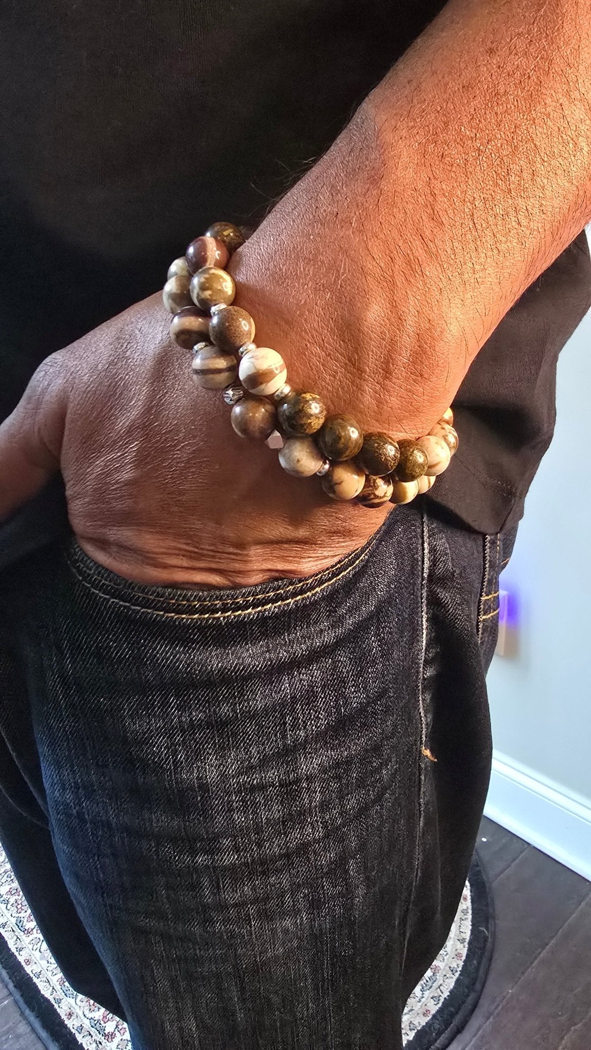 Men's Round striped Tibetan Agate Bracelet set - L.Signature Collection by L.Styles