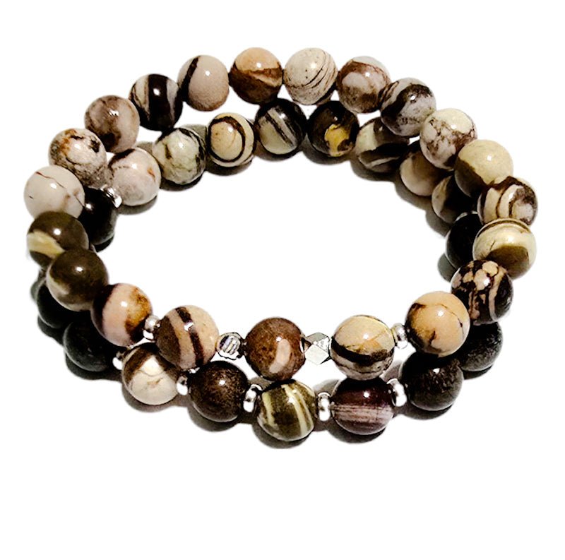 Men's Round striped Tibetan Agate Bracelet set - L.Signature Collection by L.Styles