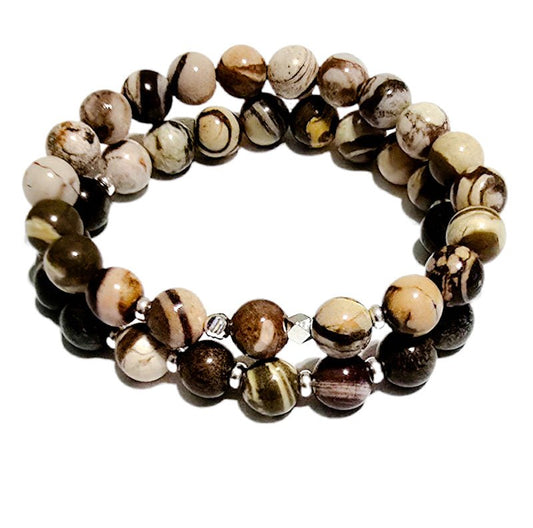 Men's Round striped Tibetan Agate Bracelet set - L.Signature Collection by L.Styles