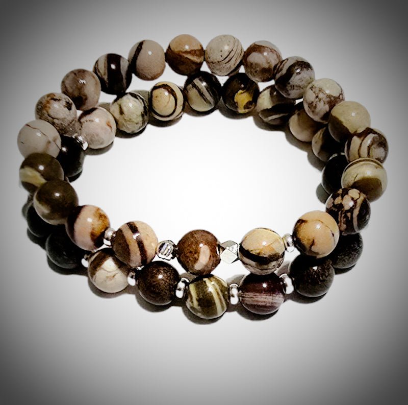 Men's Round striped Tibetan Agate Bracelet set - L.Signature Collection by L.Styles