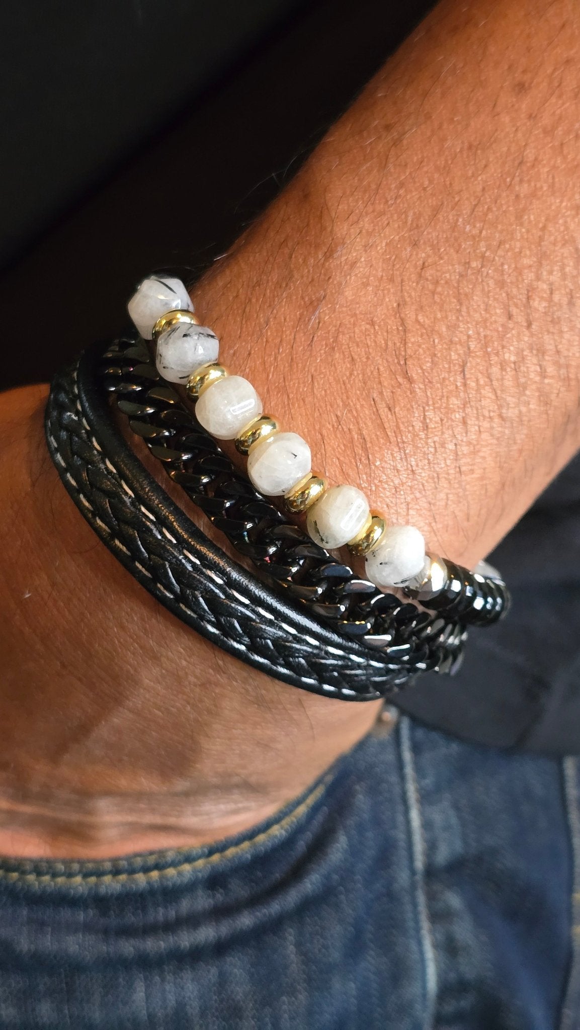 Men's Tourmaline Quartz and Onyx Bracelet - L.Signature Collection by L.Styles