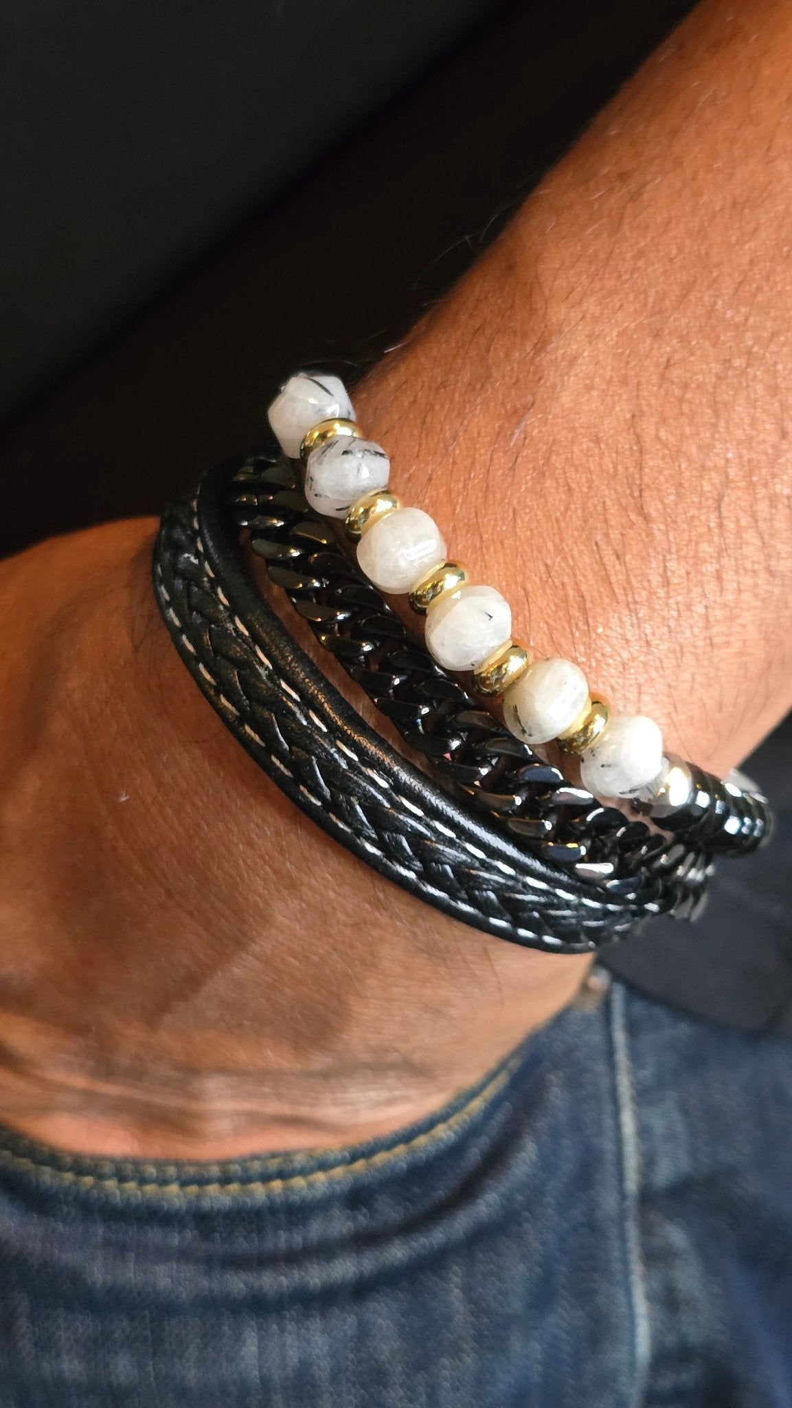 Men's Tourmaline Quartz and Onyx Bracelet - L.Signature Collection by L.Styles