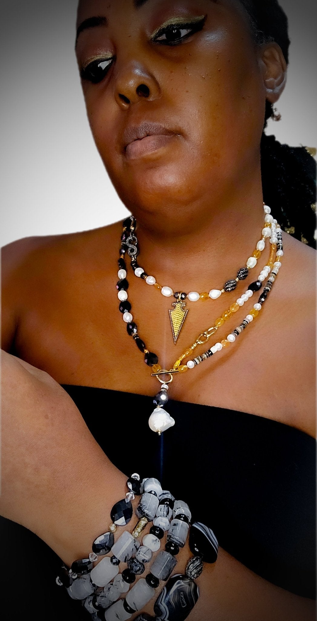 Natural Black Mossanite and Freshwater Pearl Necklace - L.Signature Collection by L.Styles
