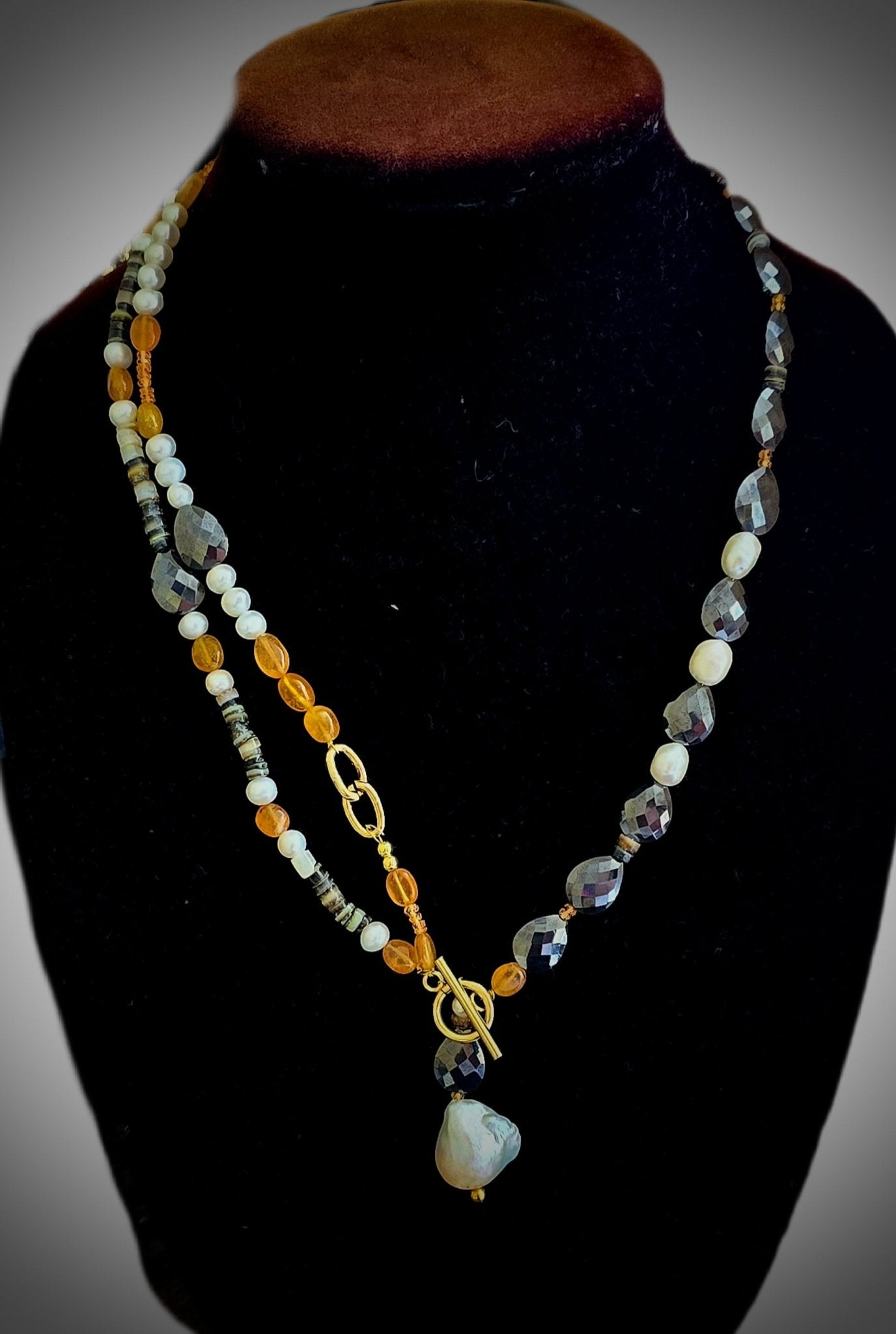 Natural Black Mossanite and Freshwater Pearl Necklace - L.Signature Collection by L.Styles