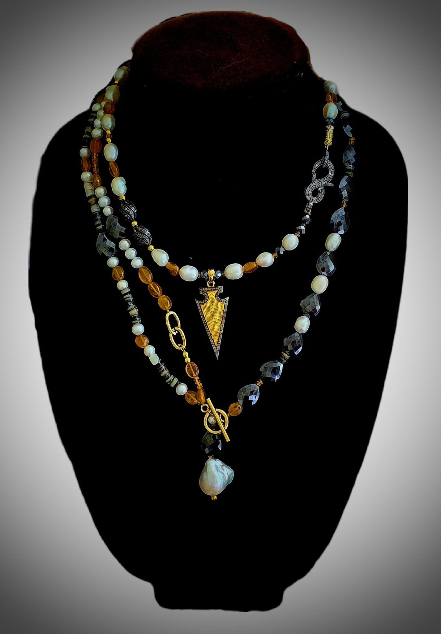 Natural Black Mossanite and Freshwater Pearl Necklace - L.Signature Collection by L.Styles
