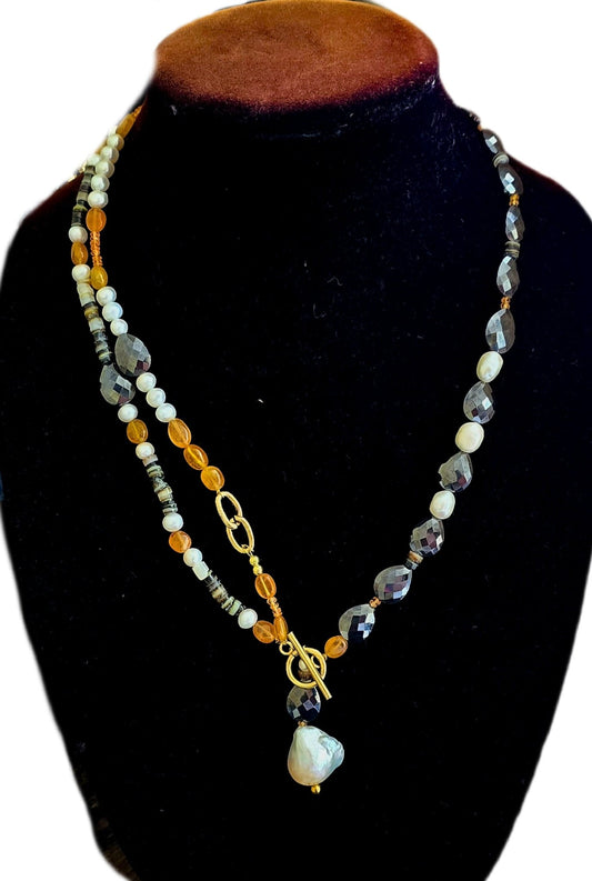 Natural Black Mossanite and Freshwater Pearl Necklace - L.Signature Collection by L.Styles