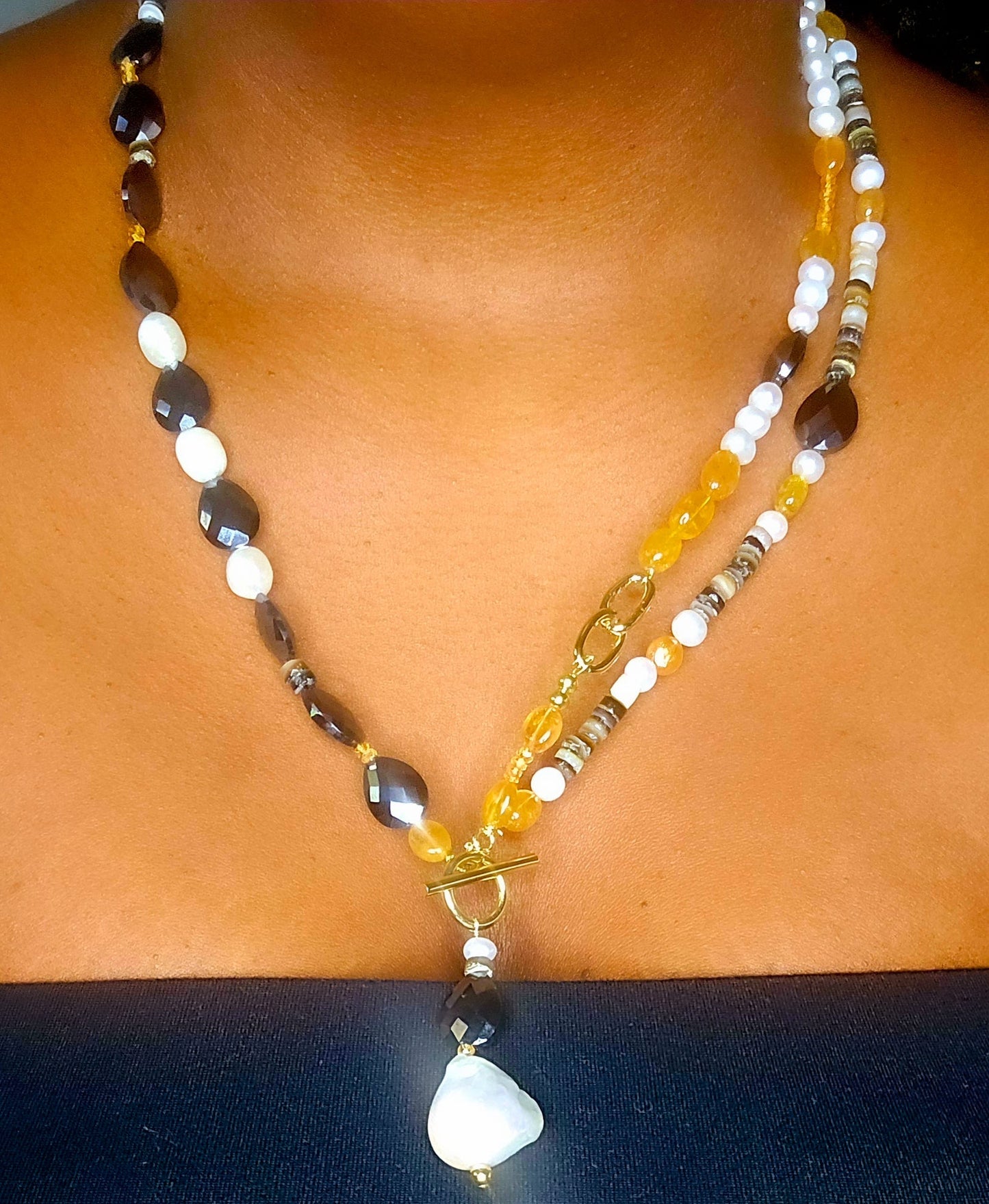 Natural Black Mossanite and Freshwater Pearl Necklace - L.Signature Collection by L.Styles