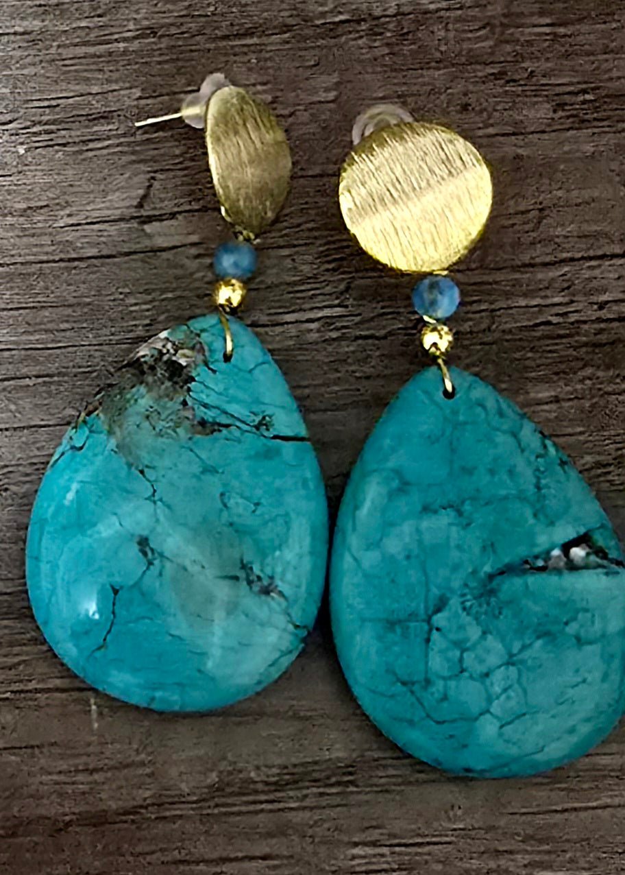 Natural Blue Pear Shaped Turquoise Earrings - L.Signature Collection by L.Styles