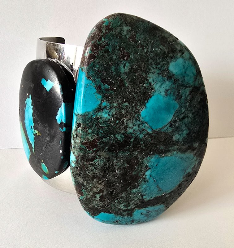 Natural Blue Turquoise and Silver Cuff Bangle - L.Signature Collection by L.Styles