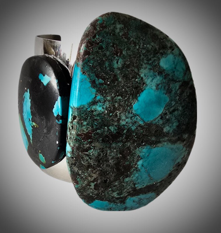 Natural Blue Turquoise and Silver Cuff Bangle - L.Signature Collection by L.Styles