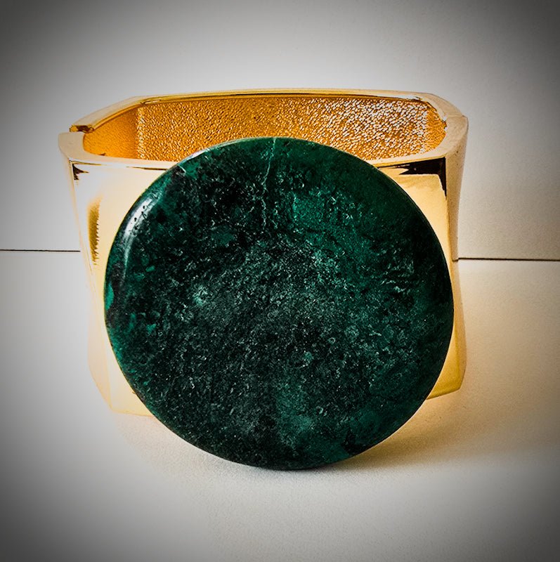 Natural Green Turquoise and Gold Bangle - L.Signature Collection by L.Styles