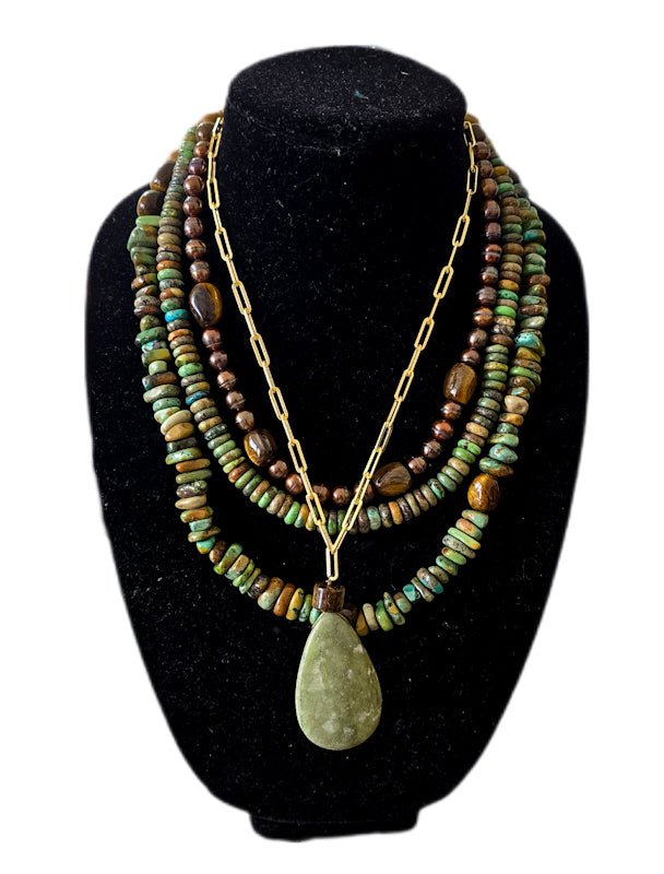 Natural Green Turquoise Layered Necklace - L.Signature Collection by L.Styles