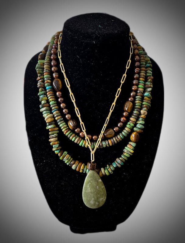 Natural Green Turquoise Layered Necklace - L.Signature Collection by L.Styles