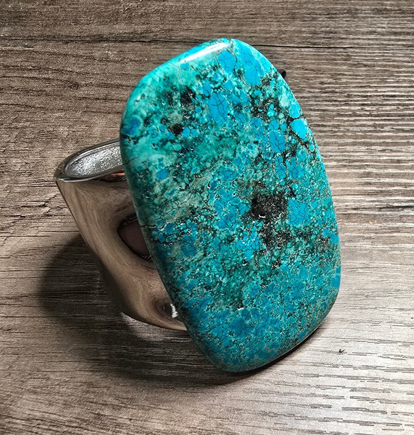 Natural Large Blue Turquoise and Silver Bangle - L.Signature Collection by L.Styles