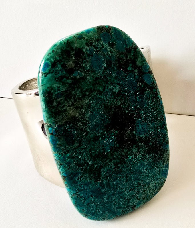 Natural Large Blue Turquoise and Silver Bangle - L.Signature Collection by L.Styles