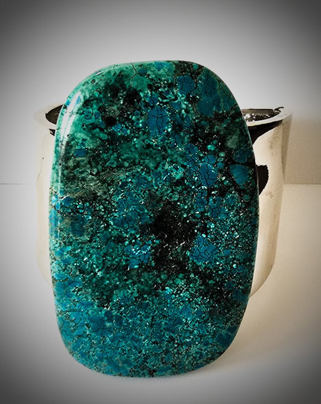 Natural Large Blue Turquoise and Silver Bangle - L.Signature Collection by L.Styles