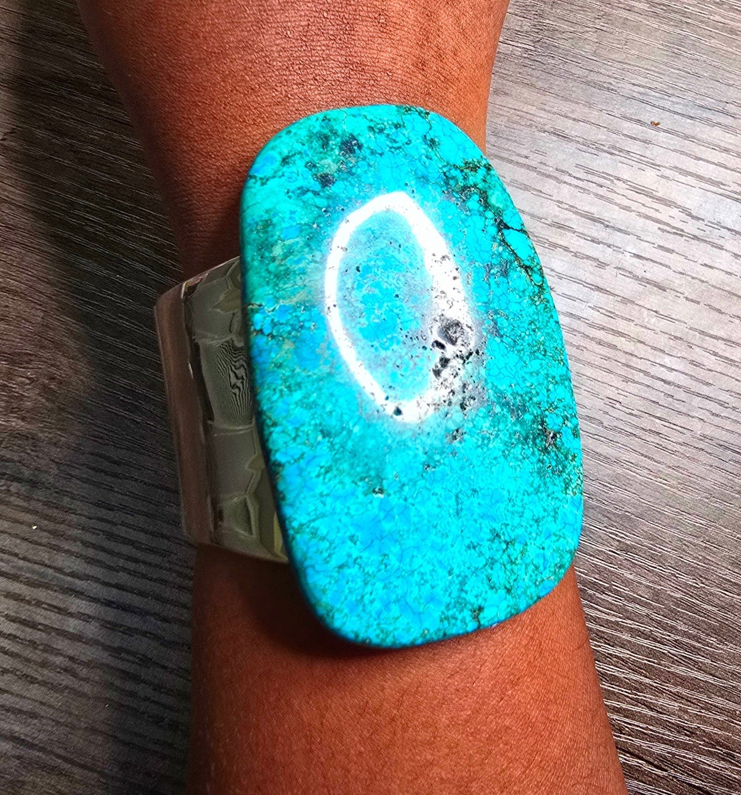Natural Large Blue Turquoise and Silver Bangle - L.Signature Collection by L.Styles