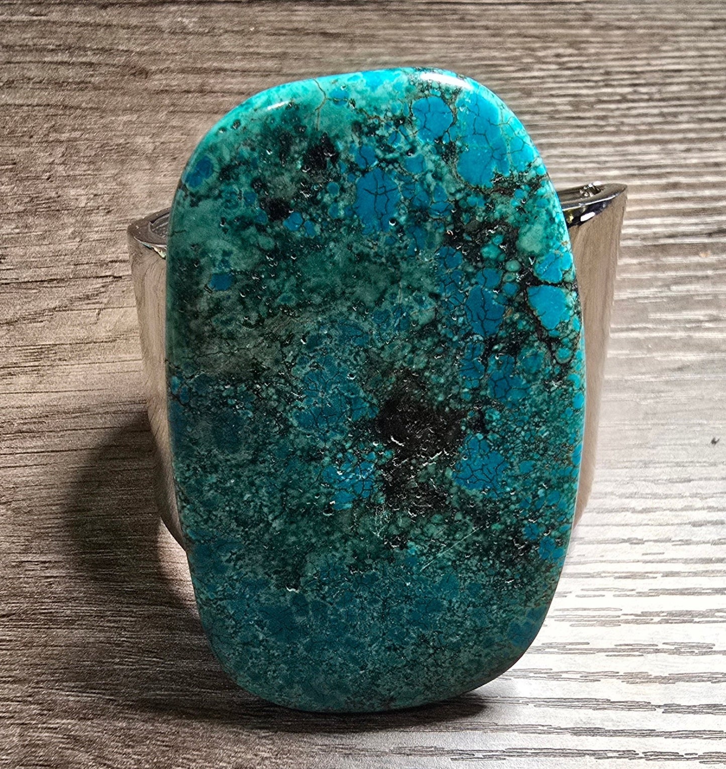 Natural Large Blue Turquoise and Silver Bangle - L.Signature Collection by L.Styles