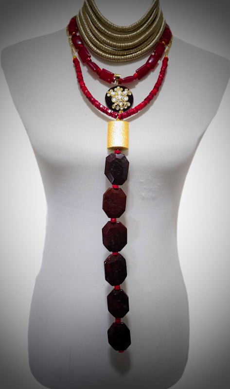 Old African Red Jasper and Coral Layered Necklace - L.Signature Collection by L.Styles