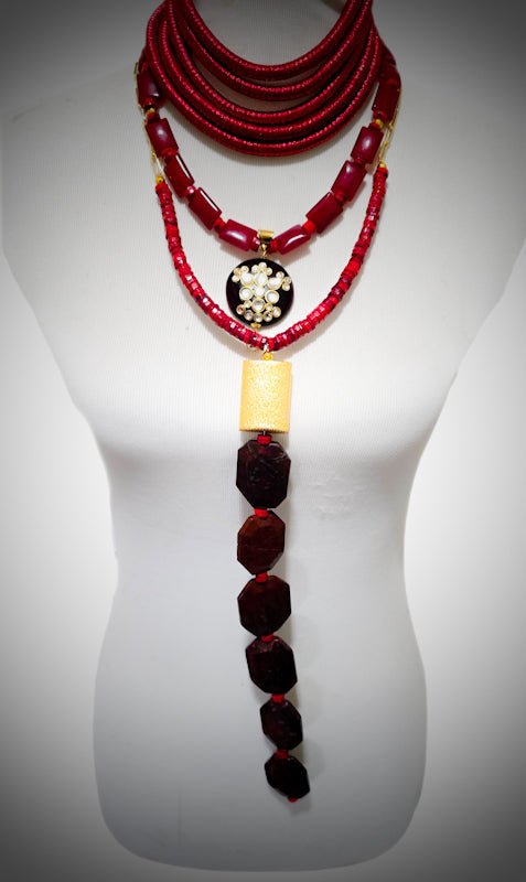 Old African Red Jasper and Coral Layered Necklace - L.Signature Collection by L.Styles