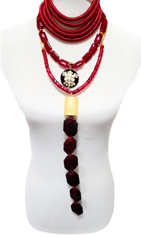 Old African Red Jasper and Coral Layered Necklace - L.Signature Collection by L.Styles