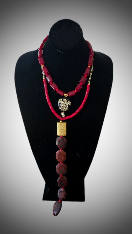 Old African Red Jasper and Coral Layered Necklace - L.Signature Collection by L.Styles